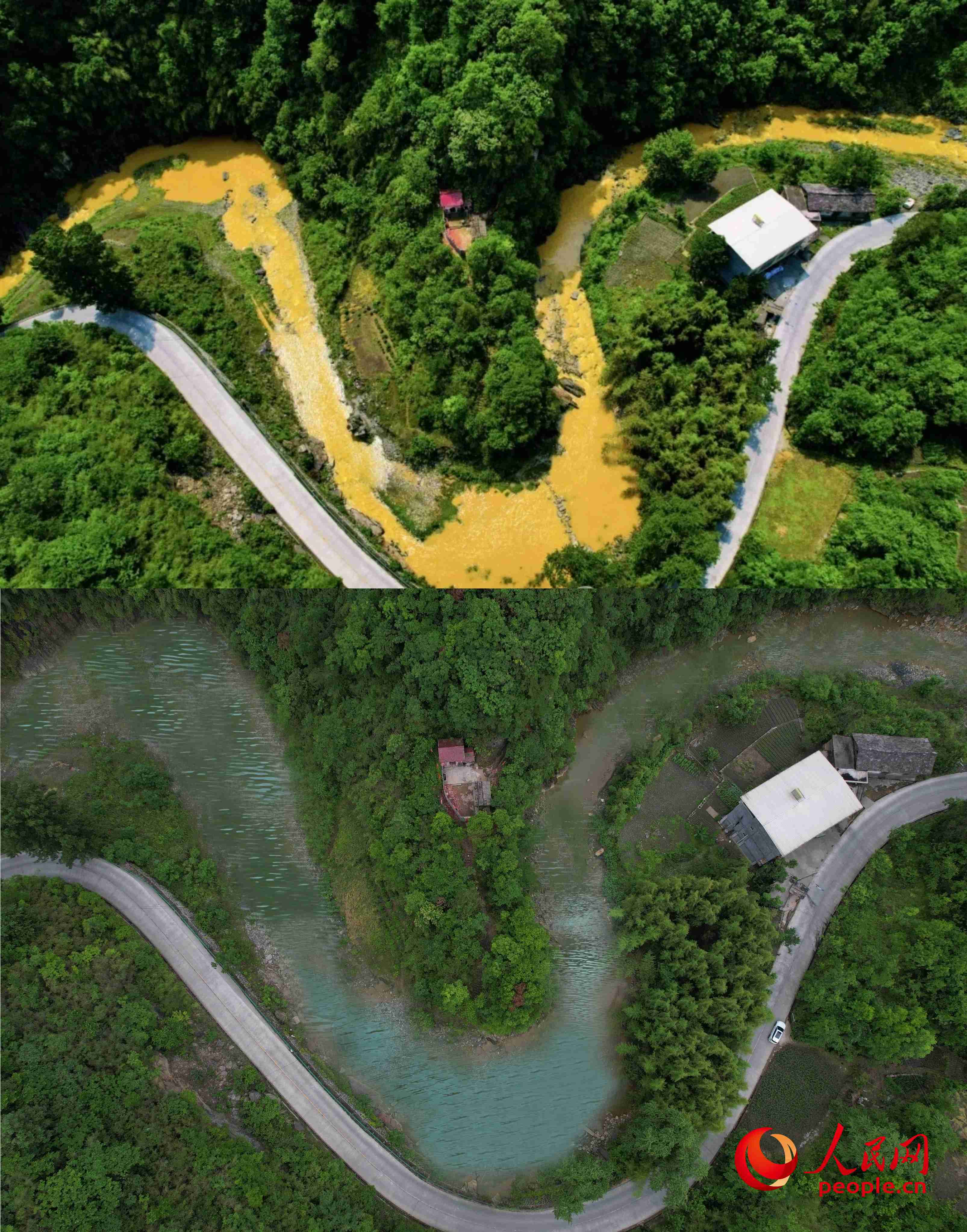 厚子河仇家灣河段治理前后。受訪者供圖